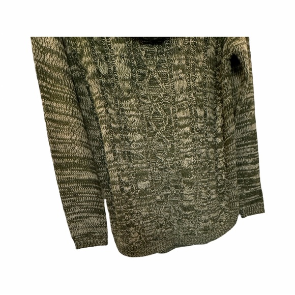 Jason Maxwell cowl neck cable knit sweater. Size large. Green and cream - Picture 3 of 8